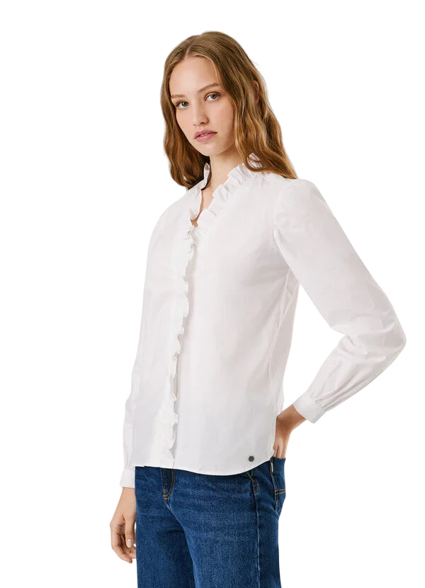 Pepe Jeans Camicia Donna PL3051246 PEARL Bianco 100% Cotone con Rouche – Eleganza, Comfort e Stile Unico - laterale