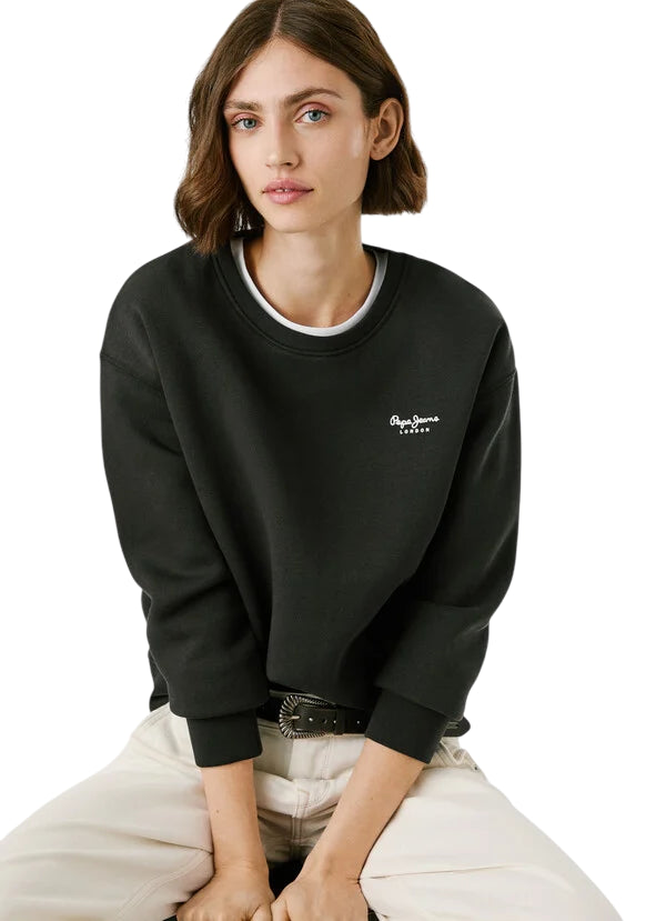 Pepe Jeans Felpa Donna BABI PL5800017 999 Nero - Felpa Girocollo Casual con Logo - dettaglio