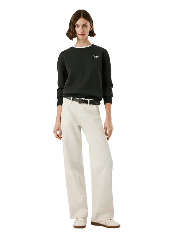 Pepe Jeans Felpa Donna BABI PL5800017 999 Nero - Felpa Girocollo Casual con Logo - intero