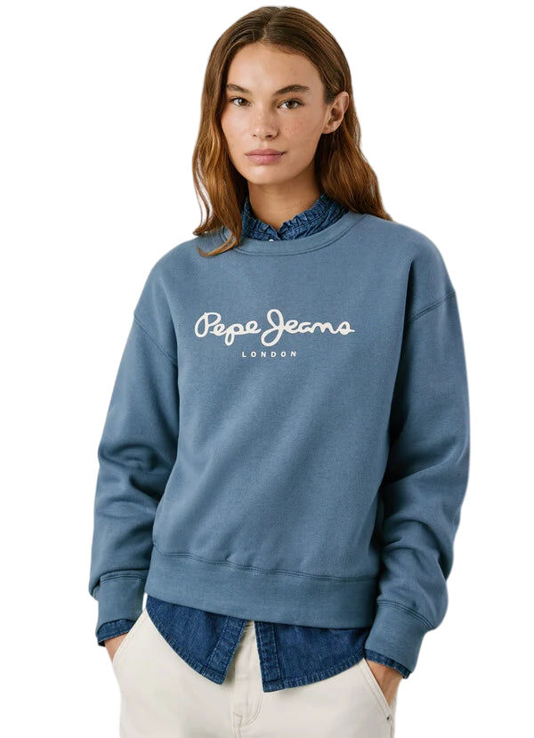 Pepe Jeans Felpa Donna BADDY PL5800002 556 Drill Blu - Felpa Girocollo Casual e Comfort - frontale