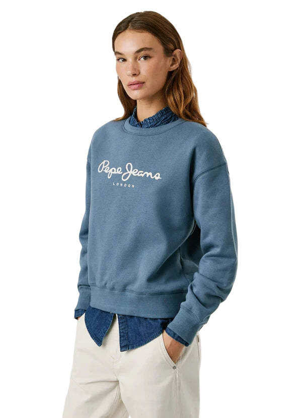 Pepe Jeans Felpa Donna BADDY PL5800002 556 Drill Blu - Felpa Girocollo Casual e Comfort - laterale