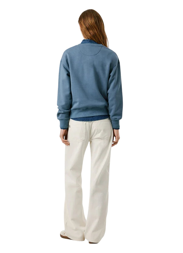 Pepe Jeans Felpa Donna BADDY PL5800002 556 Drill Blu - Felpa Girocollo Casual e Comfort - retro