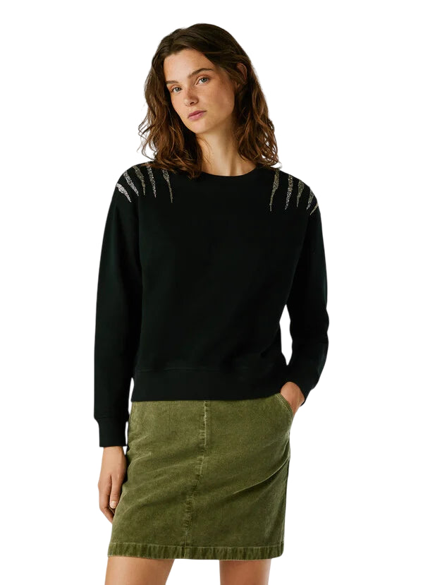 Pepe Jeans Felpa Donna PL5800024 Nero con Strass – Stile Urban Chic e Comfort Premium