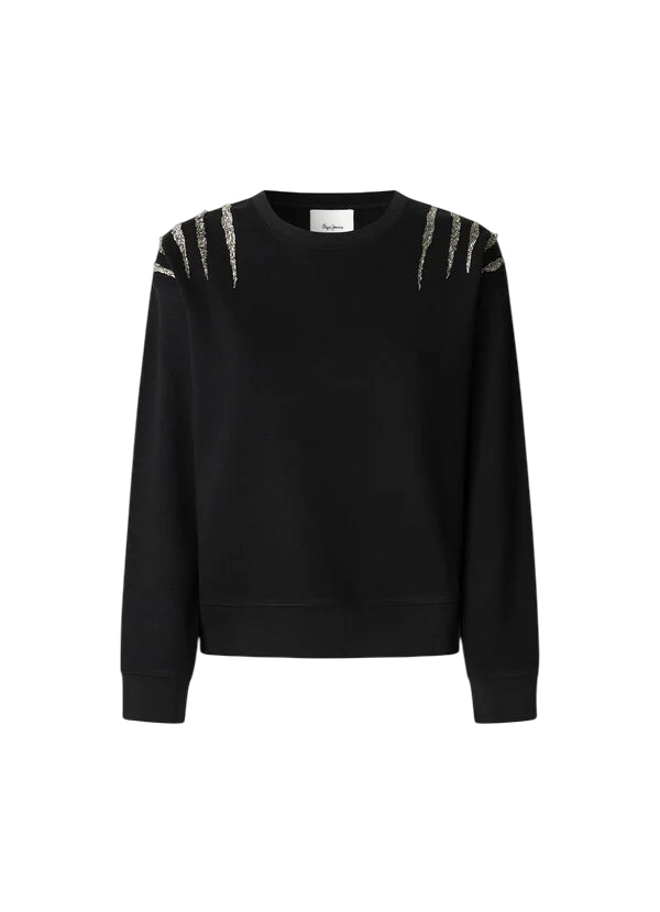 Pepe Jeans Felpa Donna PL5800024 Nero con Strass – Stile Urban Chic e Comfort Premium - fronte