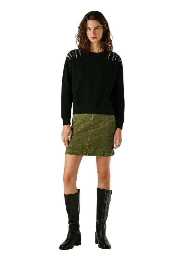 Pepe Jeans Felpa Donna PL5800024 Nero con Strass – Stile Urban Chic e Comfort Premium - intero front