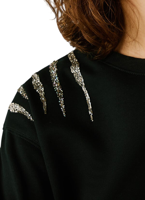 Pepe Jeans Felpa Donna PL5800024 Nero con Strass – Stile Urban Chic e Comfort Premium - zoom dettaglio 