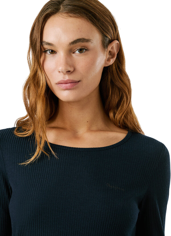 Pepe Jeans Maglia Donna Batu a costine PL5000038 594 Blu -  Maglia a costine Comfort e Stile - dettaglio