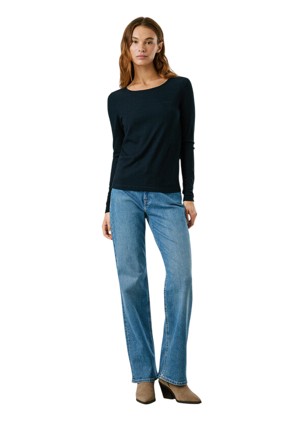 Pepe Jeans Maglia Donna Batu a costine PL5000038 594 Blu -  Maglia a costine Comfort e Stile - intero