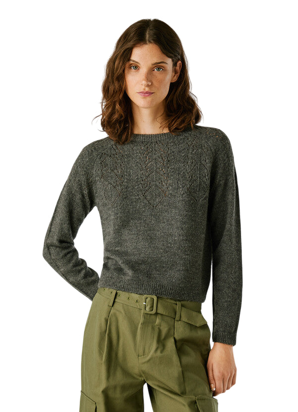 Pepe Jeans Maglioncino Donna Cherry PL7000010 963 Grigio - Maglione Girocollo Leggero e Casual - frontale