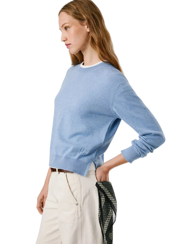 Pepe Jeans Maglioncino Donna Coraline PL7000035 celeste - Maglione Girocollo Cotone Casual - laterale
