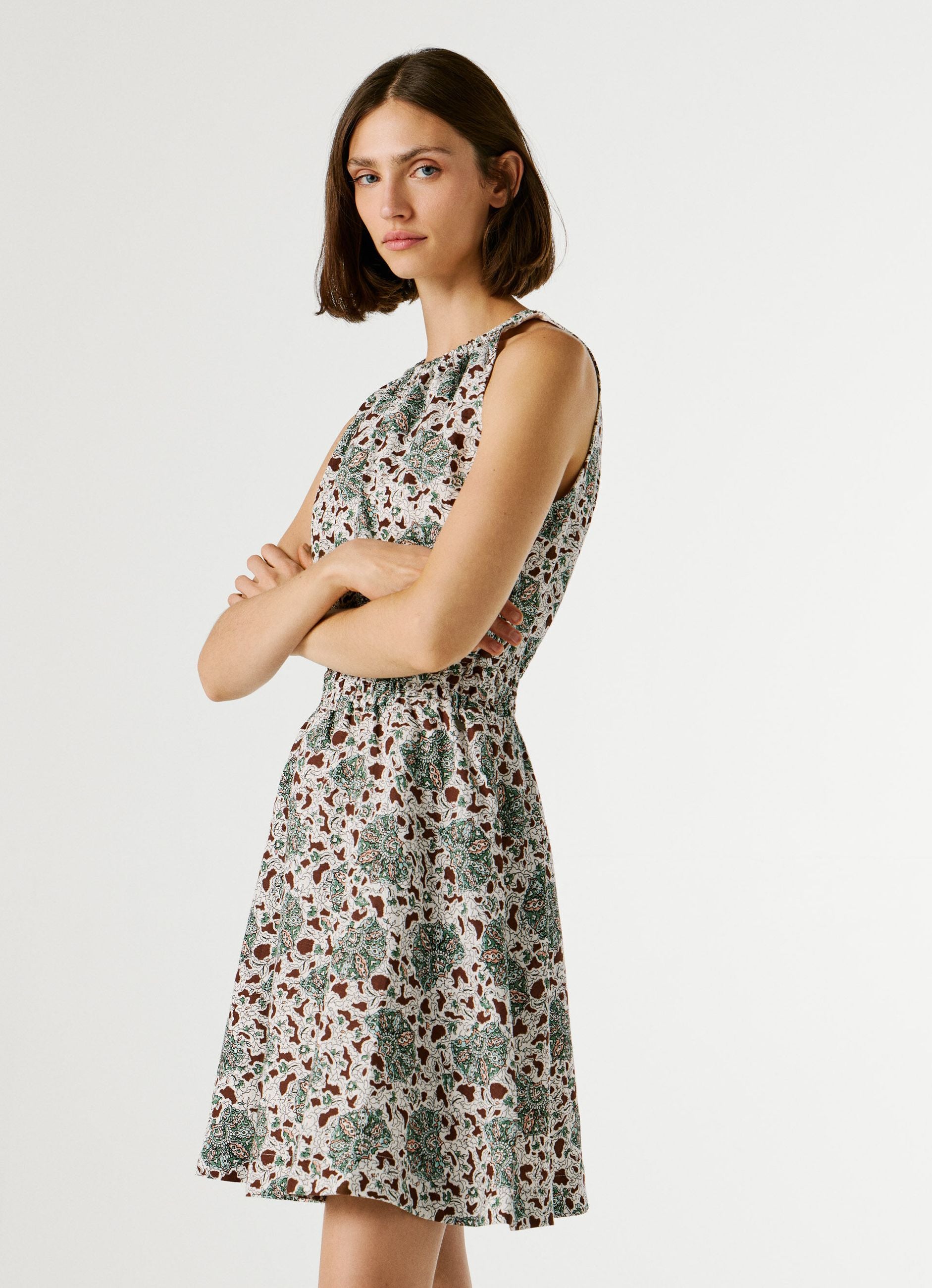 Pepe Jeans abito corto da donna con stampa floreale Cora PL9537778 verde acqua lato sinistro