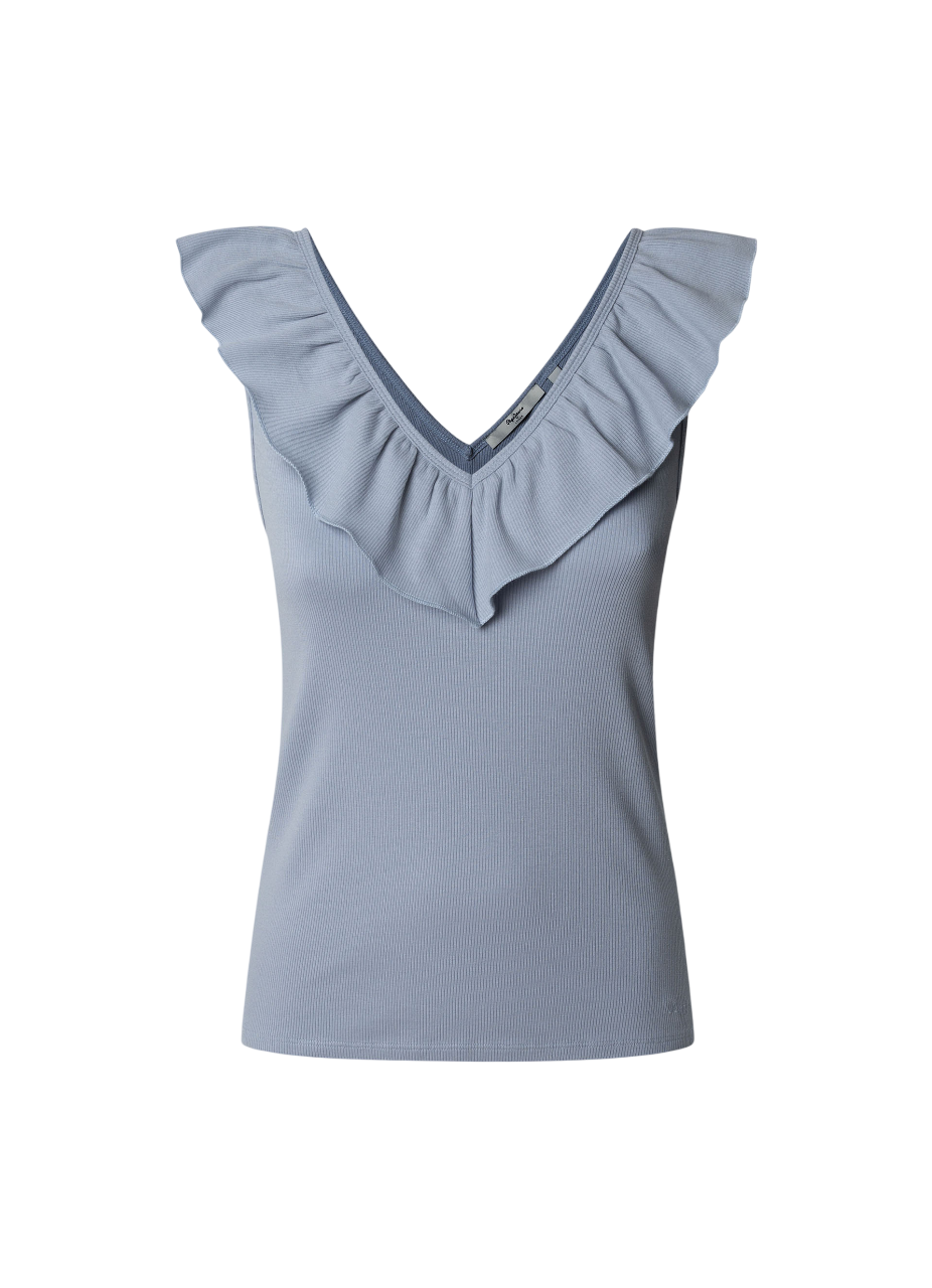 Pepe Jeans canotta a coste con scolo a V Millie PL506050 516 celeste
