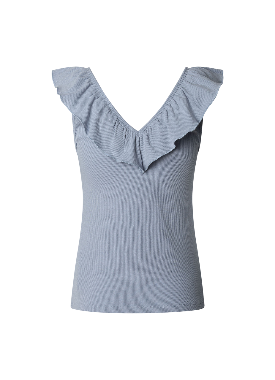 Pepe Jeans canotta a coste con scolo a V Millie PL506050 516 celeste1