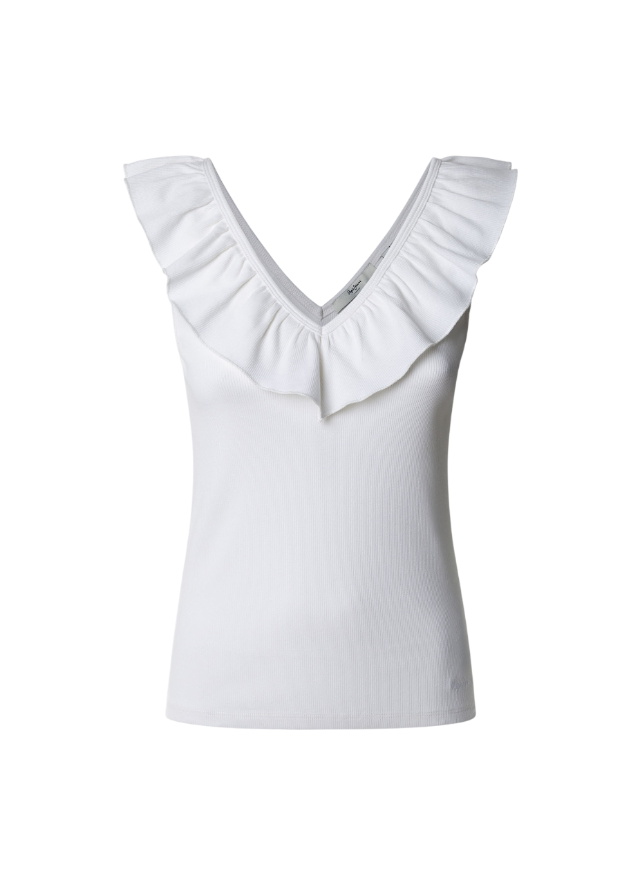 Pepe Jeans canotta a coste con scolo a V Millie PL506050 800 bianco