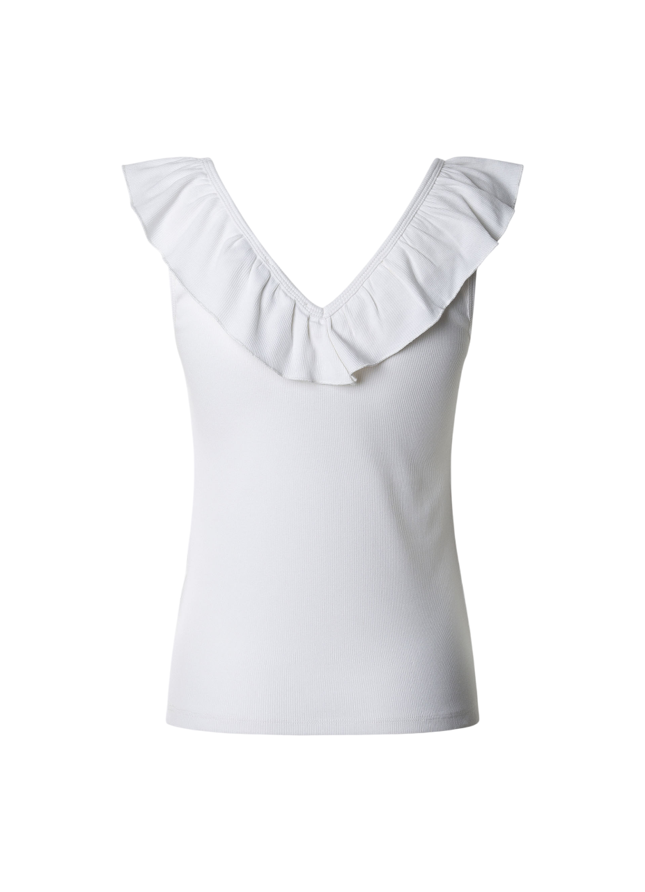 Pepe Jeans canotta a coste con scolo a V Millie PL506050 800 bianco1