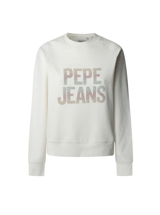 Pepe Jeans felpa girocollo da donna con applicazione logo PL581488 808 panna