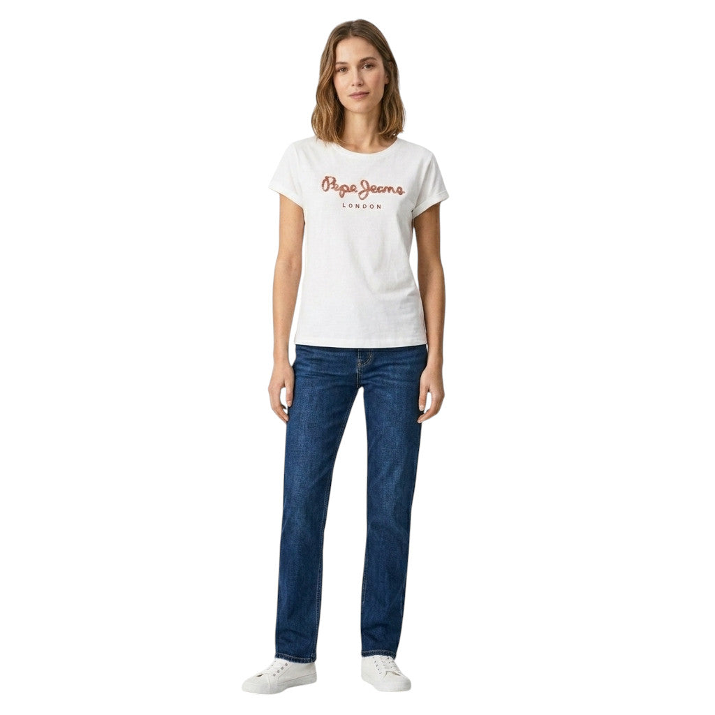 Pepe Jeans maglietta manica corta con logo in paillettes PL5000142 800 bianca