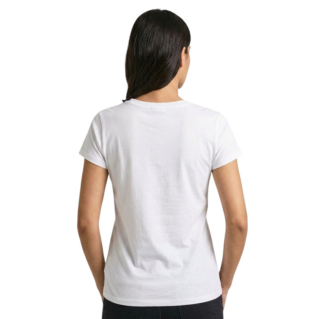 Pepe Jeans maglietta manica corta con logo in paillettes PL5000142 800 bianca
