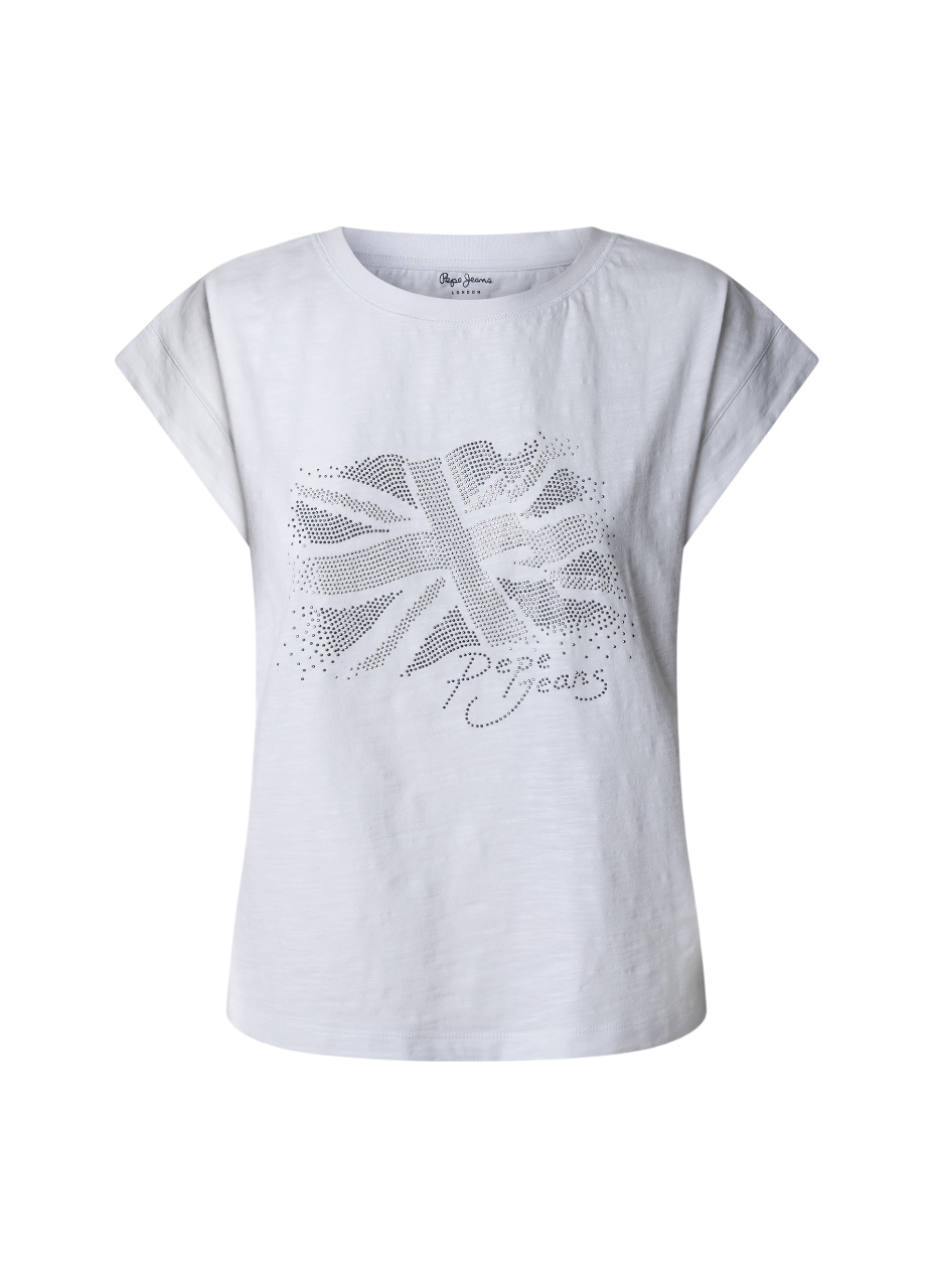 Pepe Jeans maglietta manica corta da donna con stampa a borchie Rolene PL506077 800 bianco