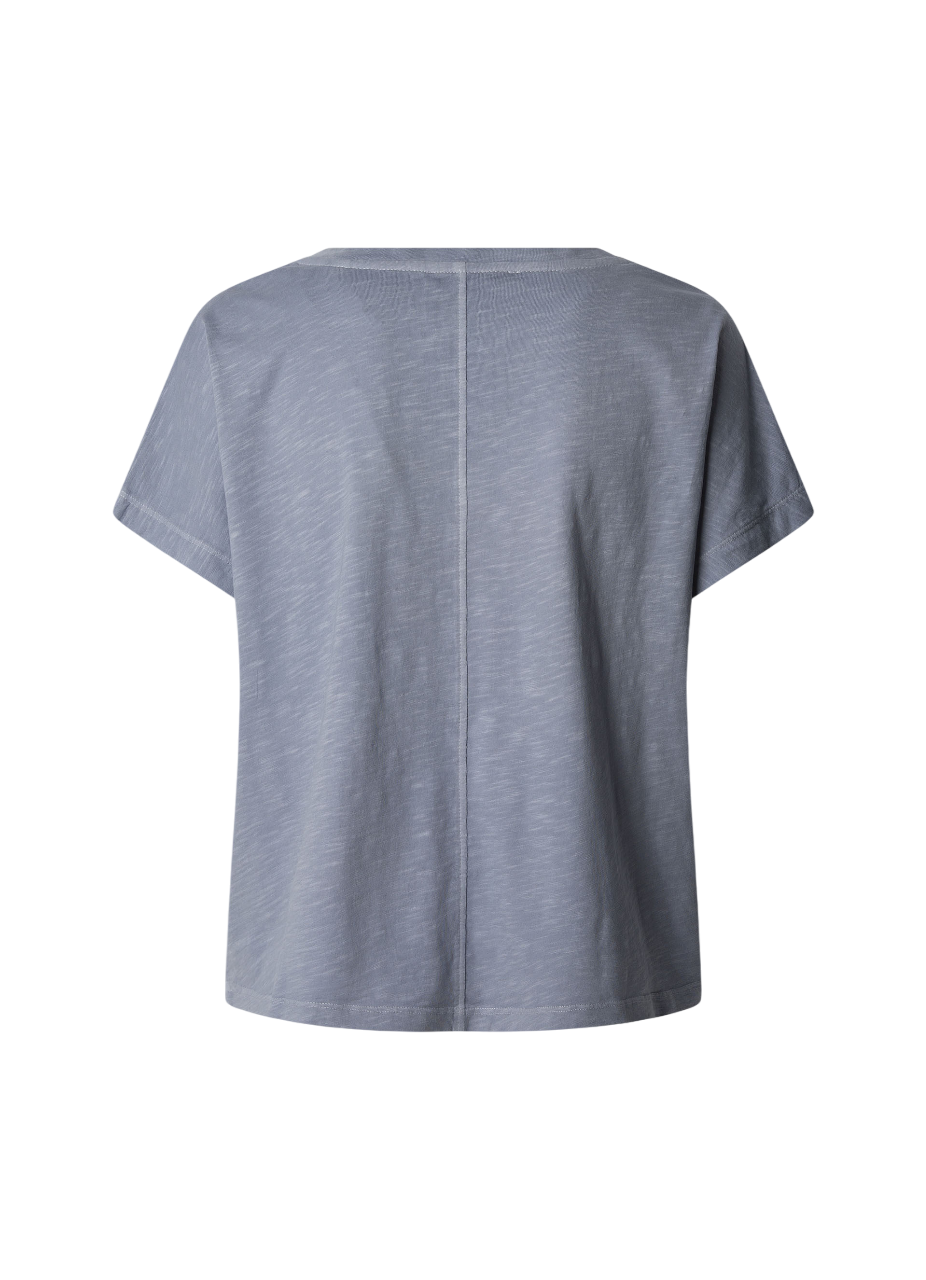 Pepe Jeans maglietta scollata manica corta da donna in cotone fiammato Malena PL506053 516 blu stordito1