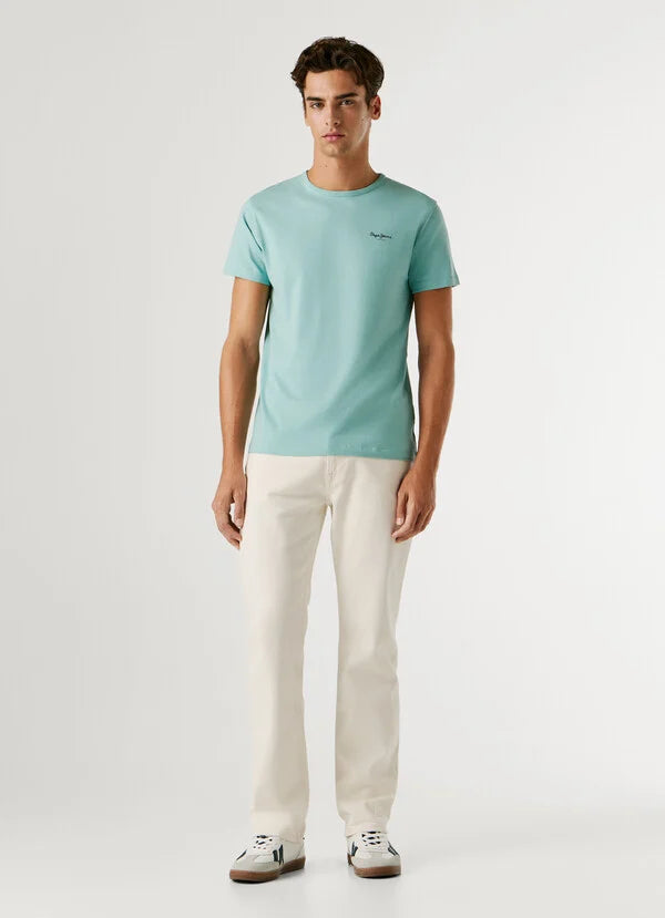 Pepe Jeans t-shirt slim fit con logo stampato da uomo PM5010180 P518 dark acqua blue