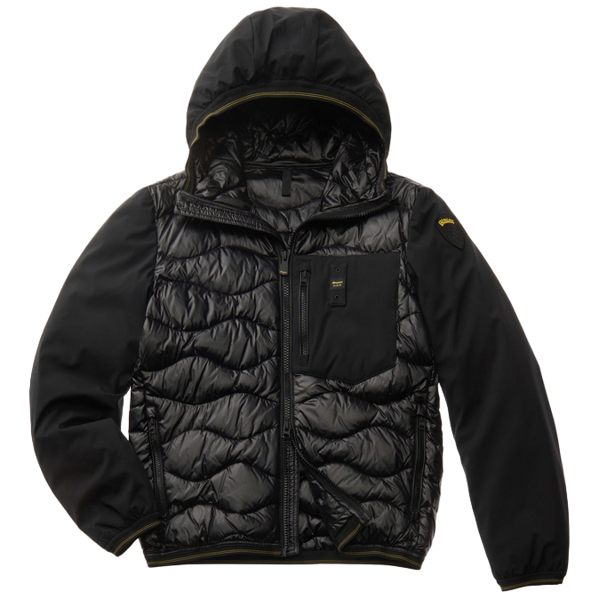 Piumino Blauer Albert nero da uomo modello 24WBLUC08034-006355 con imbottitura mista piuma-poliestere, nylon idrorepellente e design a onde - piumino