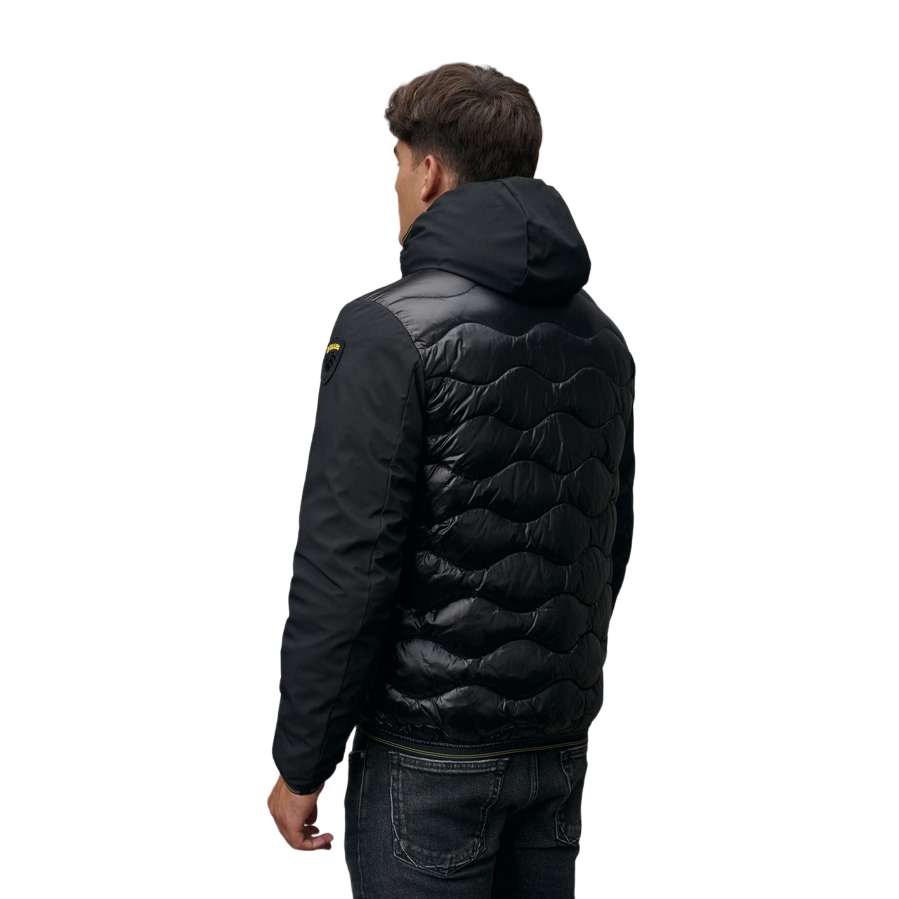 Piumino Blauer Albert nero da uomo modello 24WBLUC08034-006355 con imbottitura mista piuma-poliestere, nylon idrorepellente e design a onde - posteriore