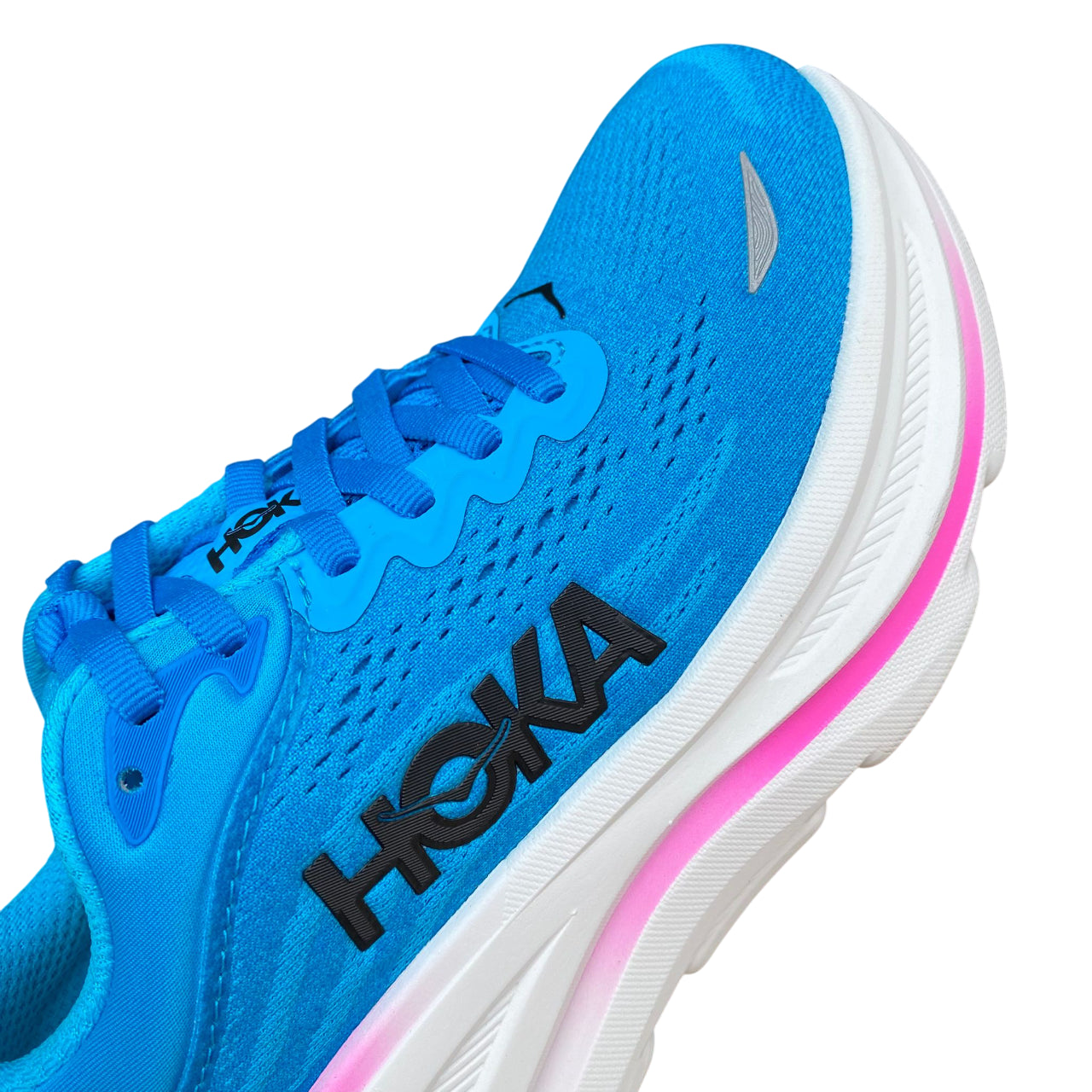Profilo esterno Hoka One One Bondi 9 con logo Hoka e design completamente rinnovato per running donna