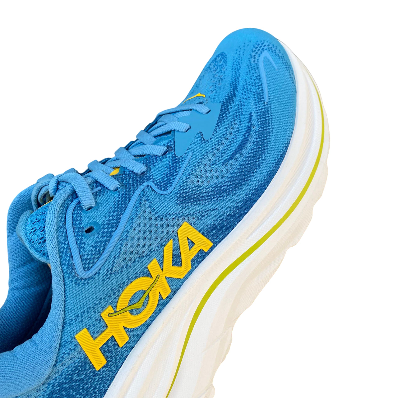 Profilo esterno Hoka One One Clifton 10 azzurro con logo Hoka e design tecnico per running uomo