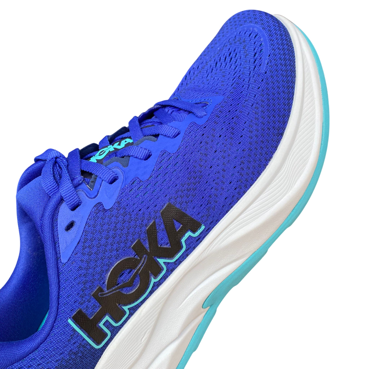 Profilo esterno Hoka One One Rincon 4 blu con logo Hoka e design tecnico per running uomo