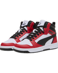 Puma Scarpa sneakers alta da ragazza Rebound v6 Mid 393831 03 bianco-nero-rosso