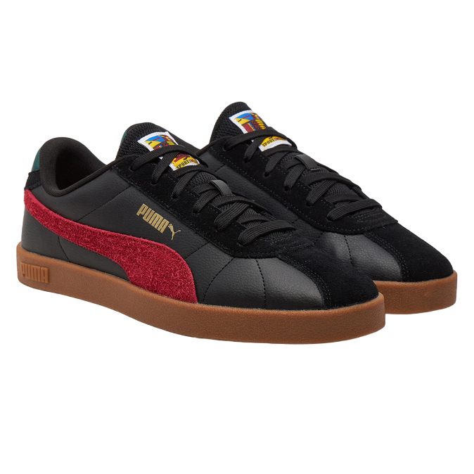 Sneakers Puma Club II Year Of Sports 397446-01 nero-rosso da adulto, vista laterale e dettagli design retrò