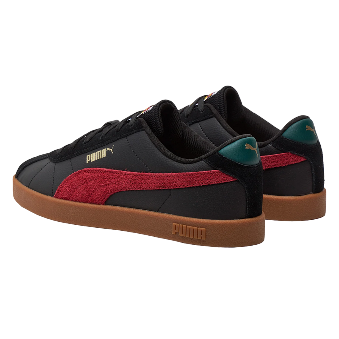 Sneakers Puma Club II Year Of Sports 397446-01 nero-rosso da adulto, vista laterale e dettagli design retrò