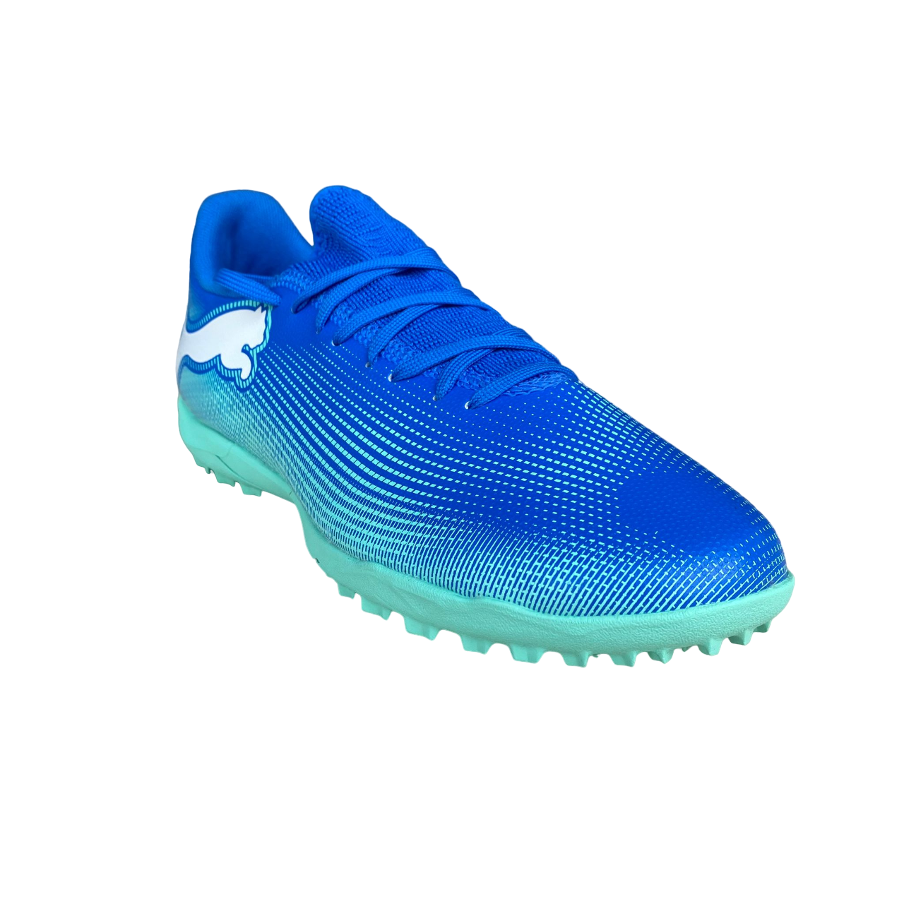 Scarpe da calcetto Puma Future 7 Play TT 107943-01 colore blu azzurro e menta con suola TT per superfici indoor