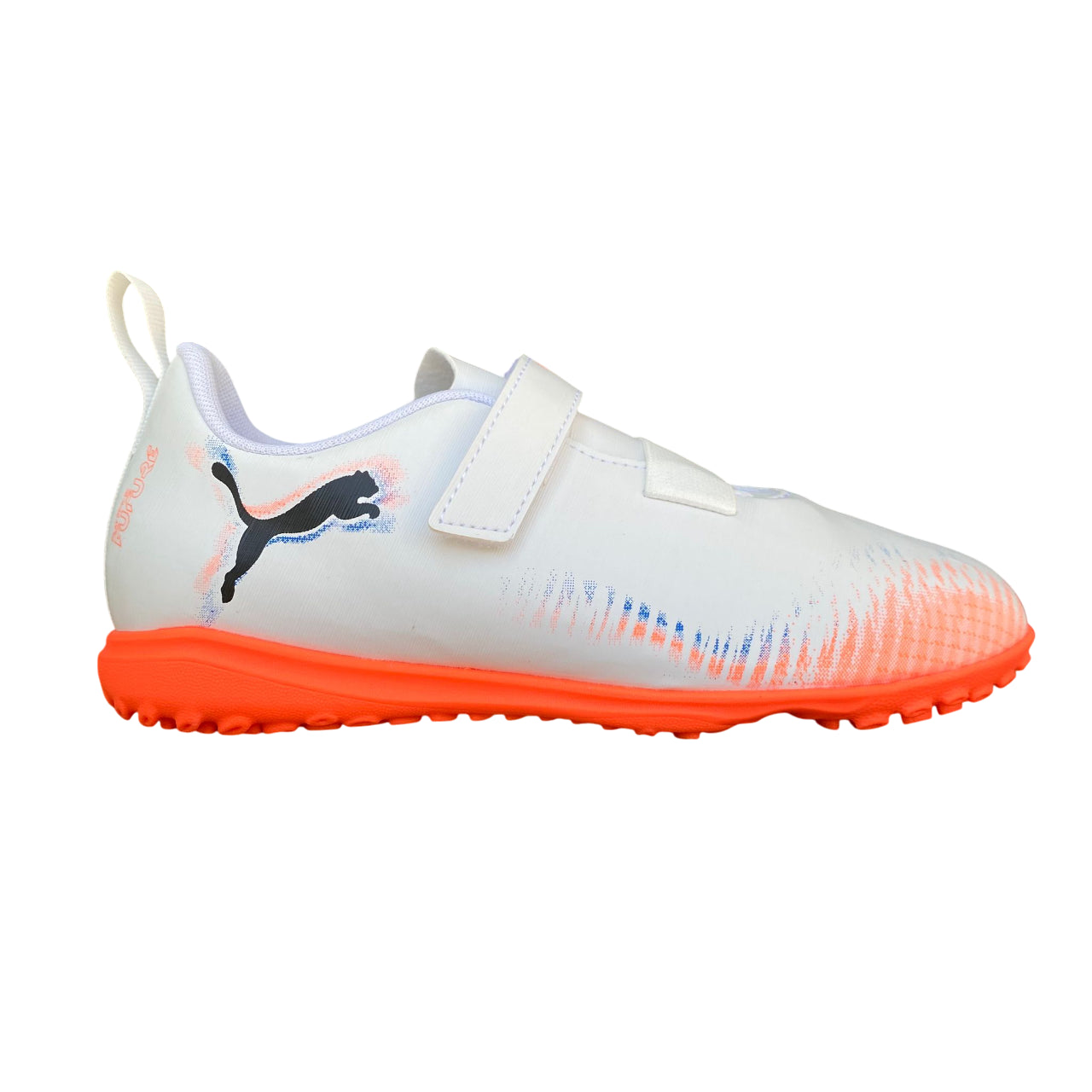 Puma Future 8 Play V TT 108628-01 Scarpe Calcetto Junior Bianco-Corallo Vista Laterale