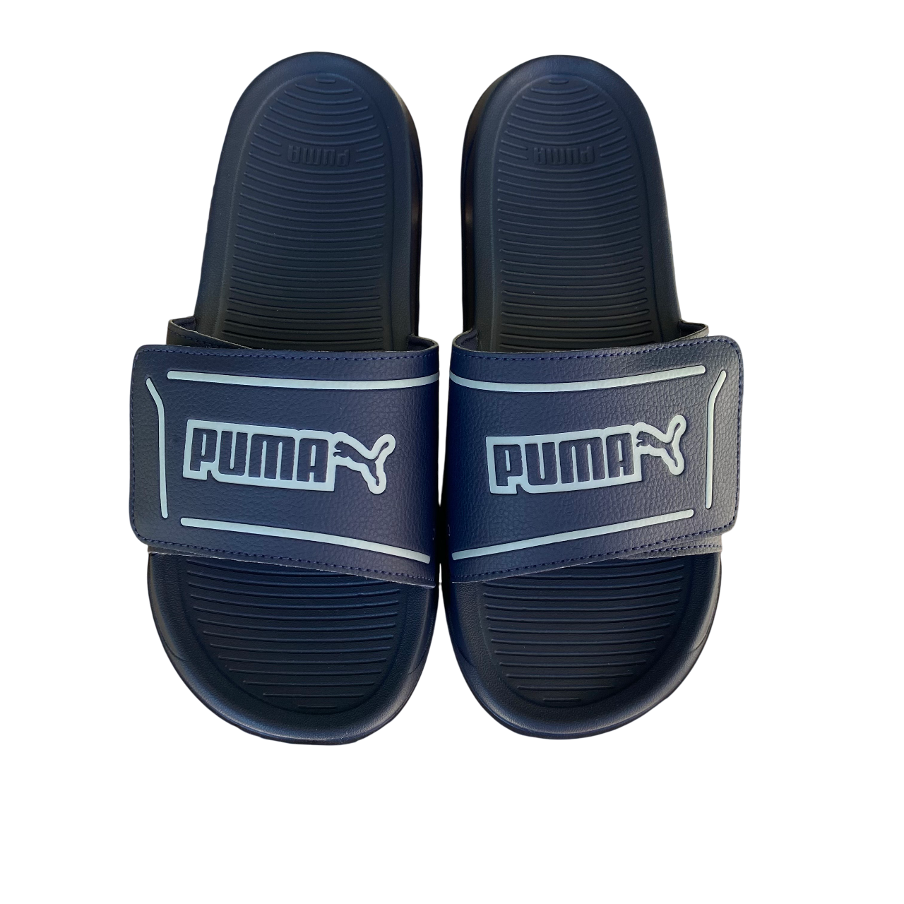 Vista dall'alto suola Softride ammortizzante ciabatte Puma Royalcat Comfort 2 blu-grigio