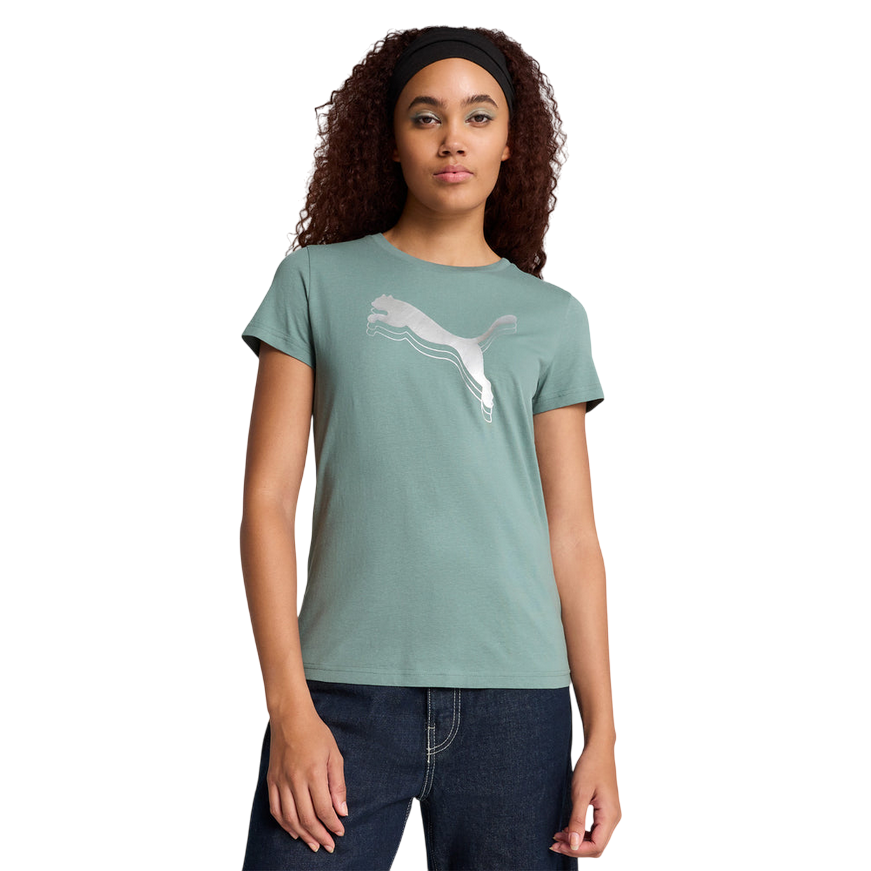 Puma maglietta manica corta unisex con logo metallizzato Essentials 684995-30 verde-argento