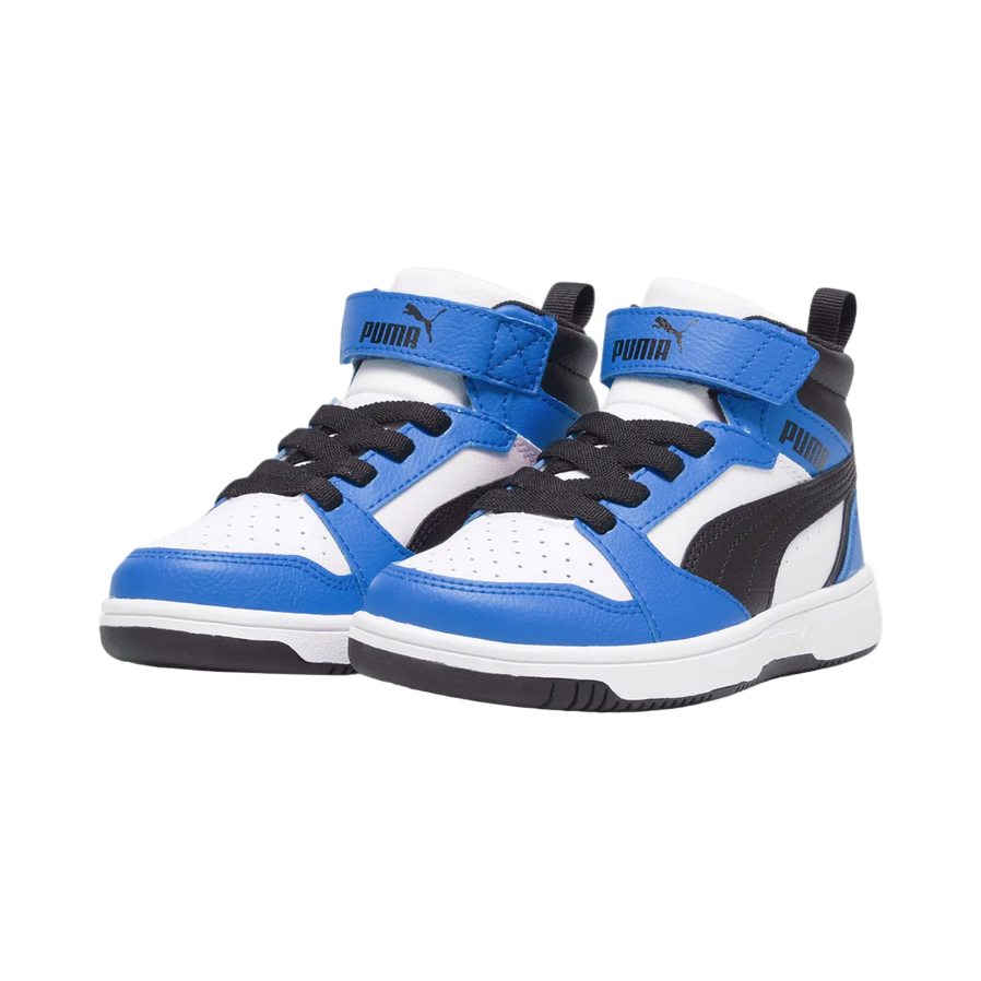 Puma scarpa alta da ragazzi con laccio e strappo Rebound V6 393832-06 bianco-nero-blu