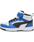 Puma scarpa alta da ragazzi con laccio e strappo Rebound V6 393832-06 bianco-nero-blu