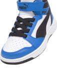 Puma scarpa alta da ragazzi con laccio e strappo Rebound V6 393832-06 bianco-nero-blu