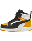 Puma scarpa alta da ragazzi con laccio e strappo Rebound V6 393832-19 bianco-nero-mandarino