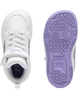 Puma scarpa sneakers alta da bambina Rebound V6 Mid Bouncy Sky 398726-01 bianco-lavanda