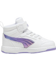 Puma scarpa sneakers alta da bambina Rebound V6 Mid Bouncy Sky 398726-01 bianco-lavanda