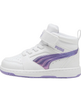 Puma scarpa sneakers alta da bambina Rebound V6 Mid Bouncy Sky 398726-01 bianco-lavanda