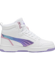 Puma scarpa sneakers da ragazza Rebound V6 Mid Bouncy Sky 398725-01 bianco-lavanda