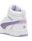 Puma scarpa sneakers da ragazza Rebound V6 Mid Bouncy Sky 398725-01 bianco-lavanda