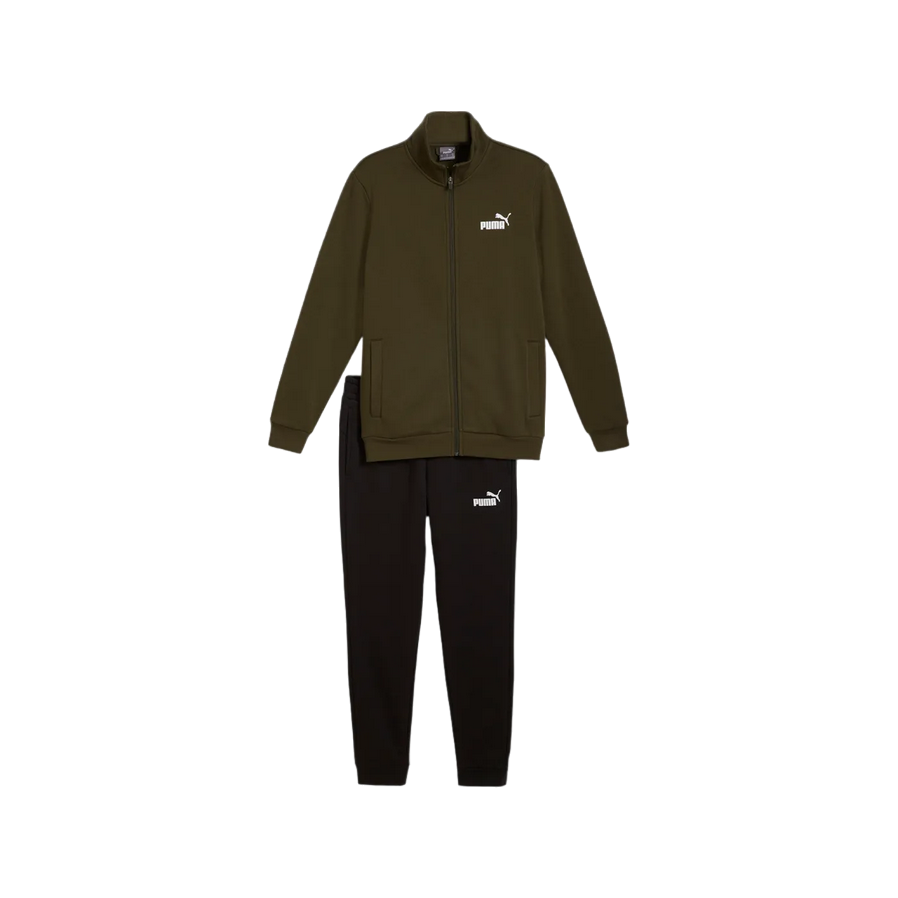 Puma tuta da uomo in cotone con cerniera Clean Sweat Suit FL 585841-70 verde oliva-nero