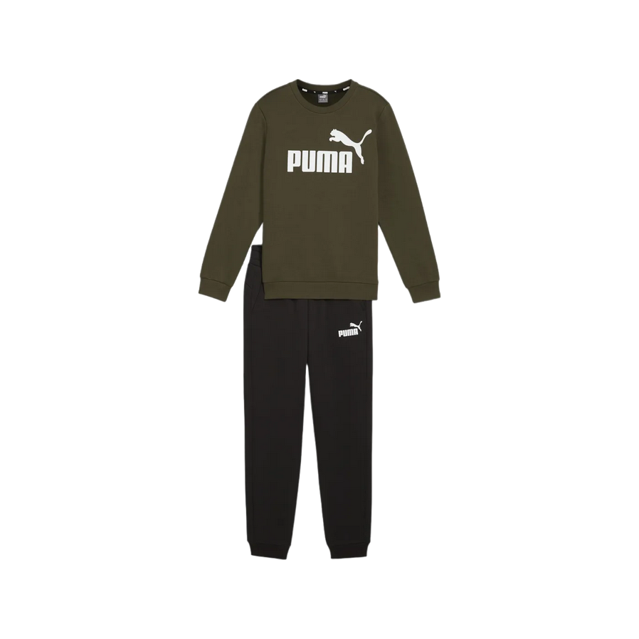 Puma tuta sportiva da ragazzo con felpa girocollo e pantalone con elastico Logo 670884-71 oliva