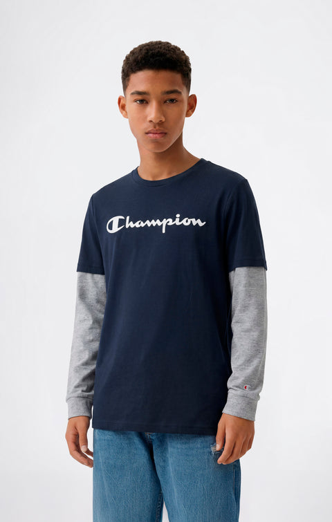Champion T-shirt manica lunga da ragazzo in cotone leggero 307324-BS501 blu
