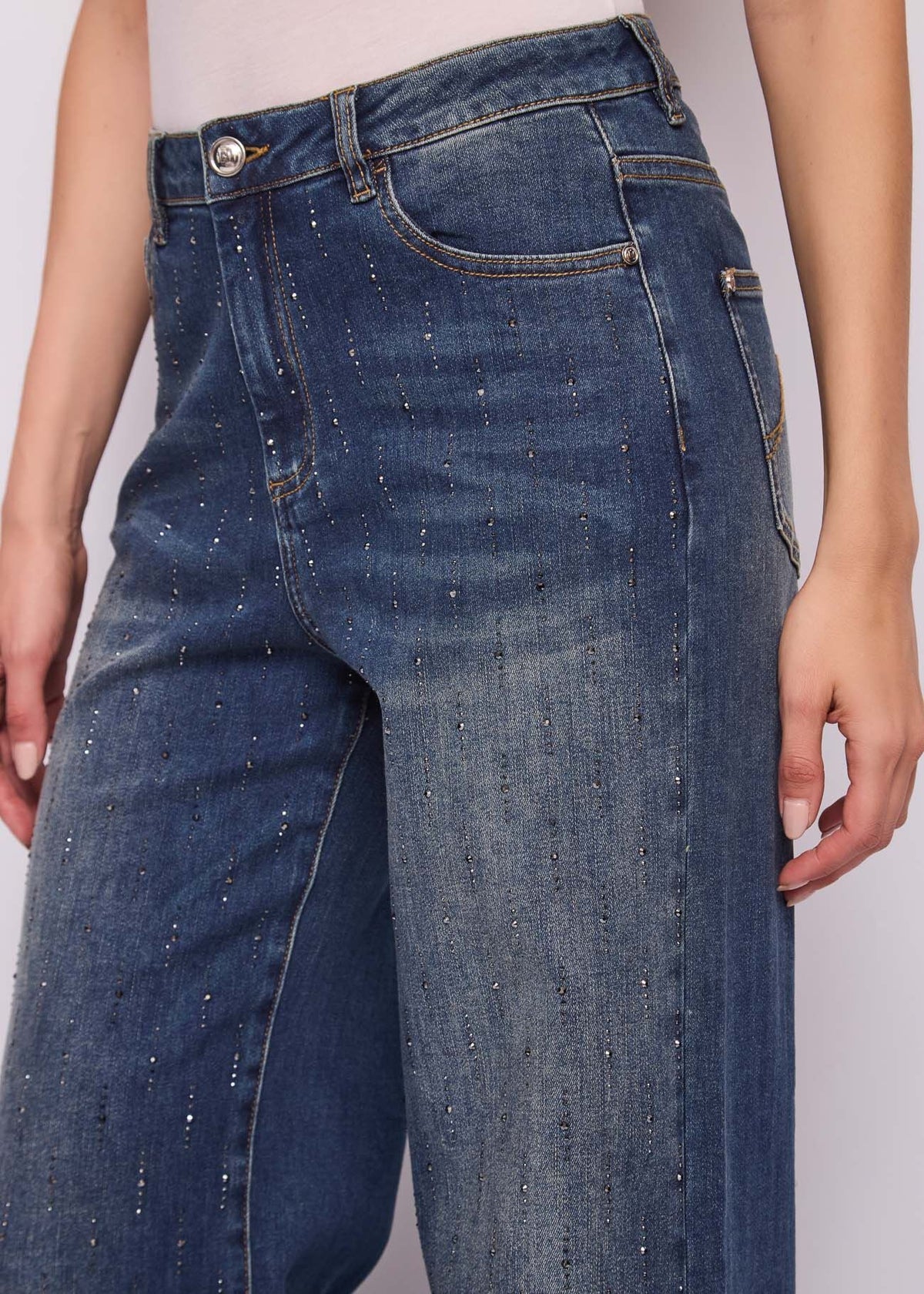 Gaudì Jeans wide leg da donna in cotone used  621BD26029 blu